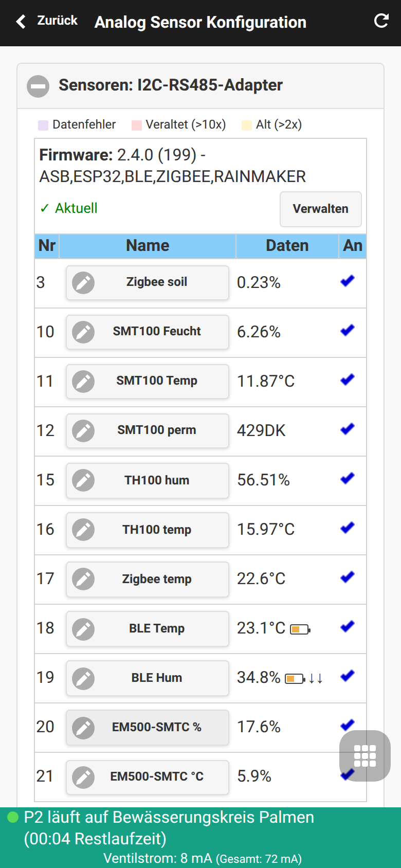 Analog Sensor Konfiguration