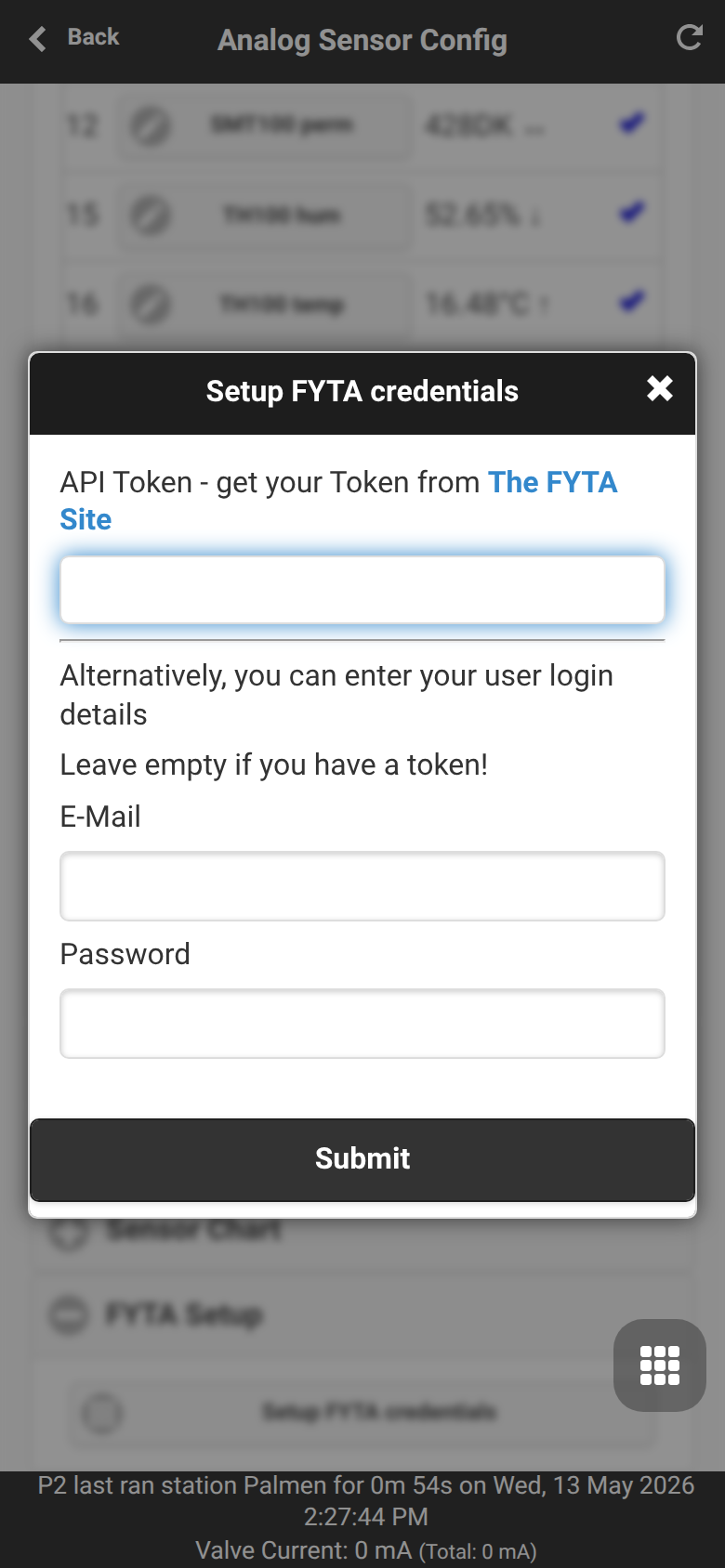 Setup FYTA credentials