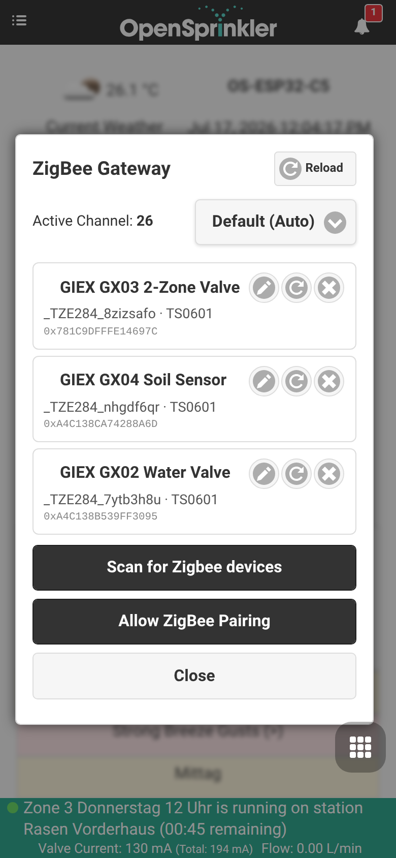ZigBee Gateway with paired GIEX devices