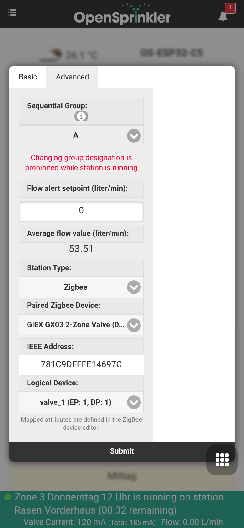 Zigbee zone options in the station editor