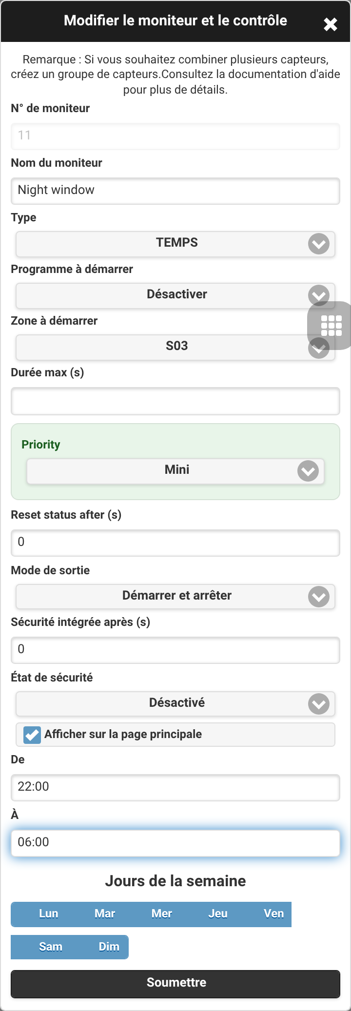 Monitor fenêtre horaire