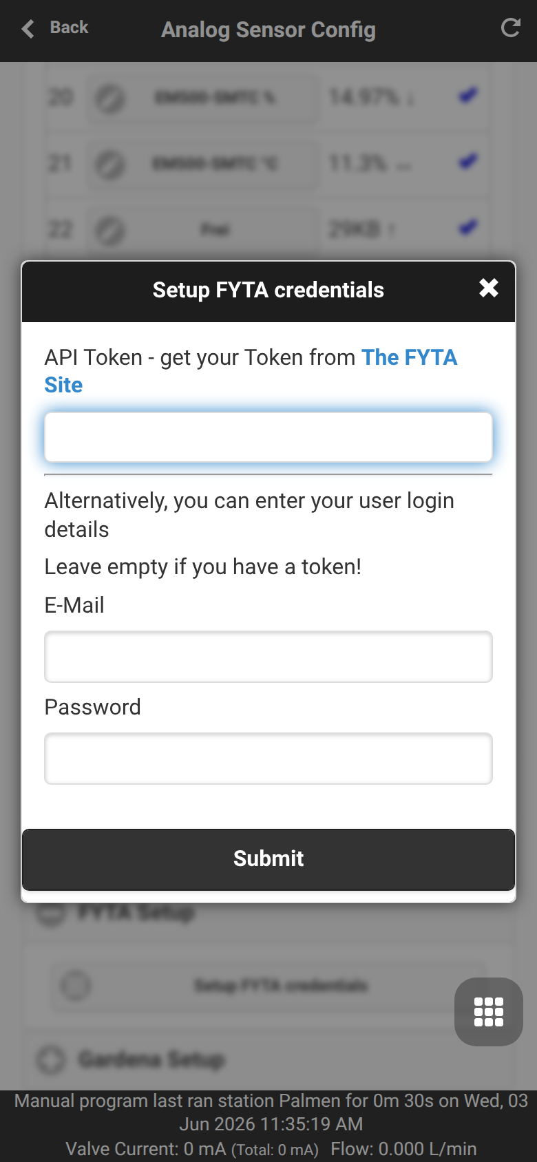 Setup FYTA credentials