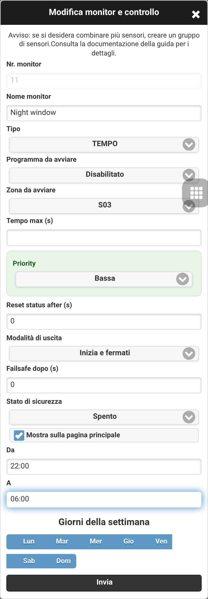 Monitor finestra oraria